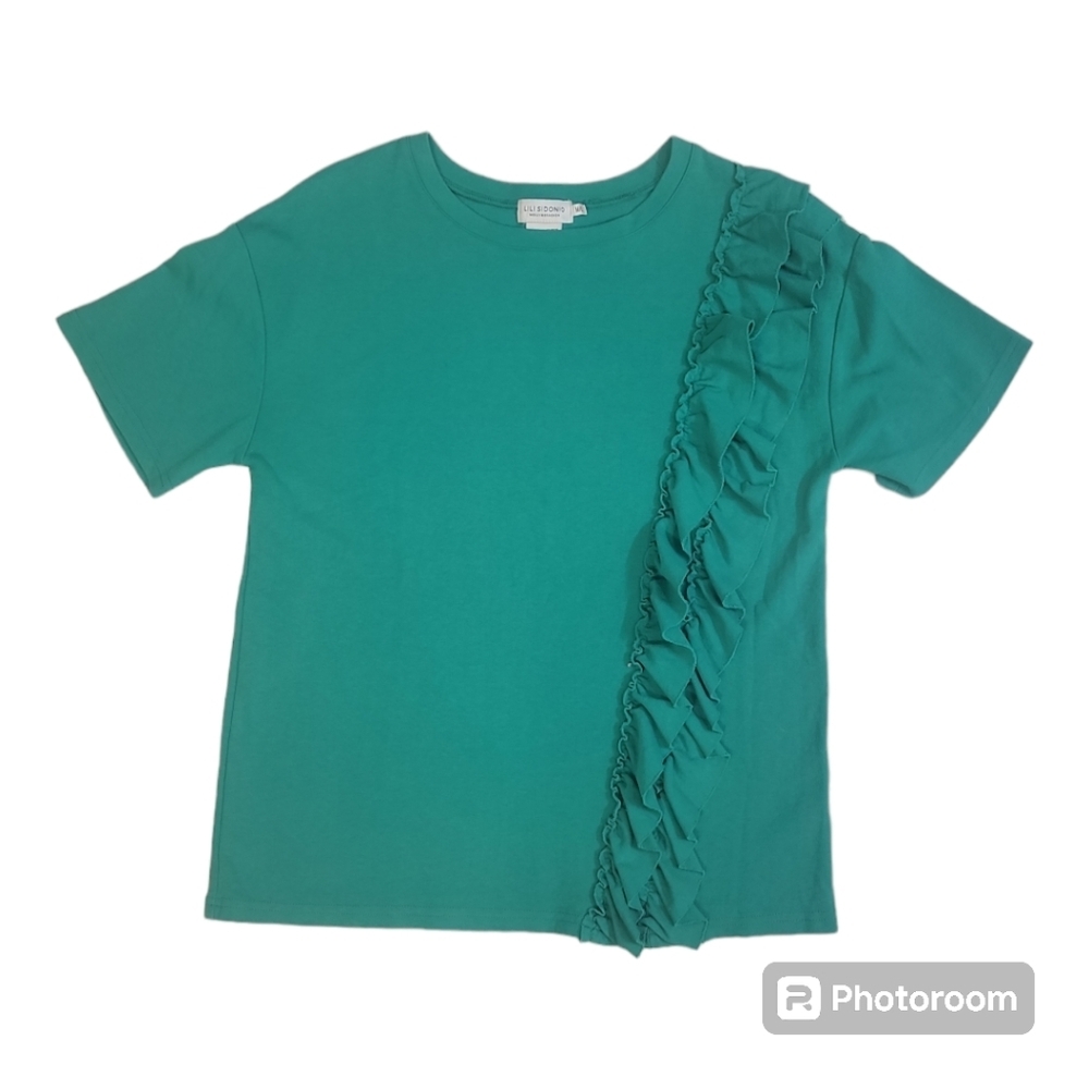Lili Sidonio Molly Bracken Ruffle Solid Print Womens Tee Size M/L‎